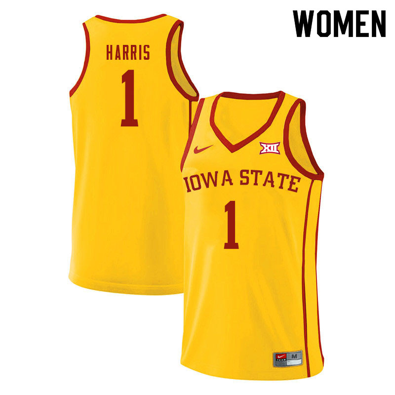 Women #1 Tyler Harris Iowa State Cyclones College Basketball Jerseys Sale-Yellow